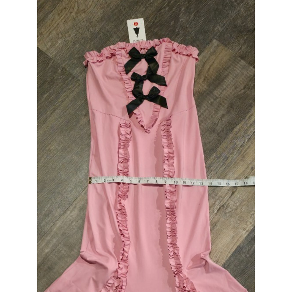 Zesica Dress Womens S Pink Strapless Maxi Ruffle Black Bow Coquette NWT - Picture 5 of 8